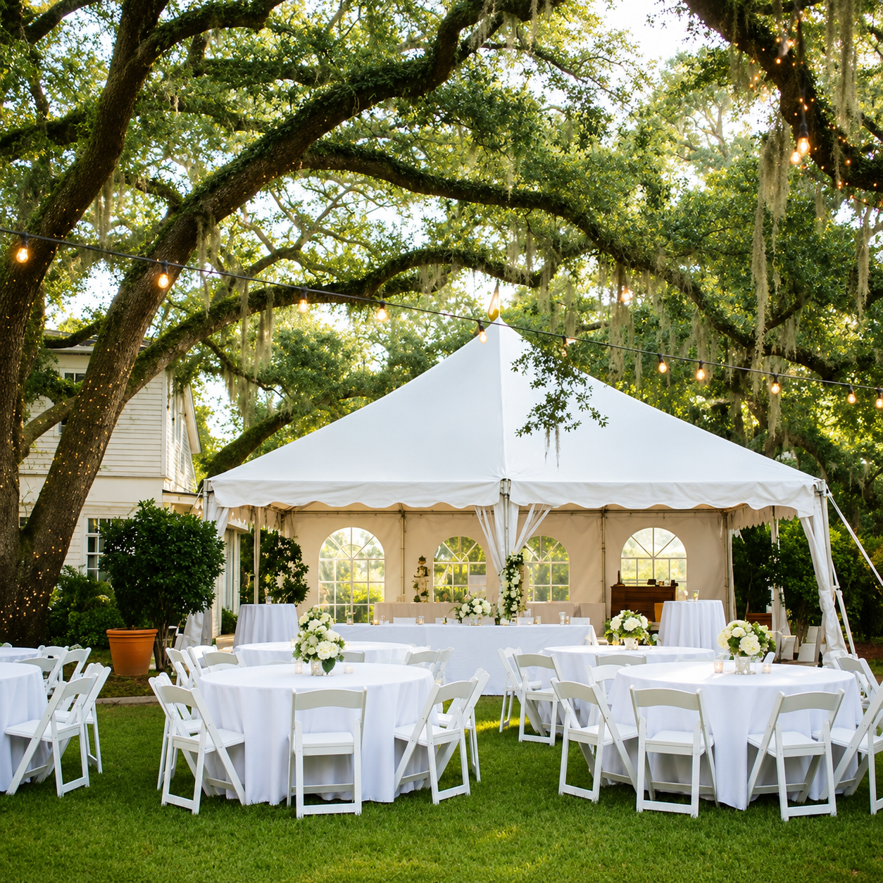 Real outdoor party tent setup by Friendly Party Rental