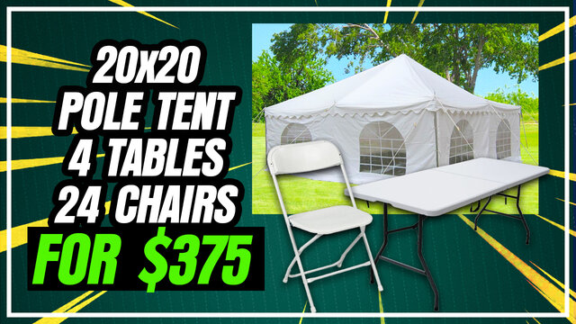 30x30 Tent + 10 Tables + 100 Chairs Package — Syracuse, NY